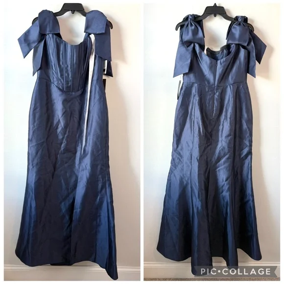 Alfred Sung D854 Bow Off The Shoulder‎ Corset Gown Midnight Navy 12 - Picture 3 of 9